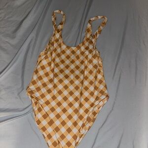 Toast Swim Yellow and White Checkered one piece!